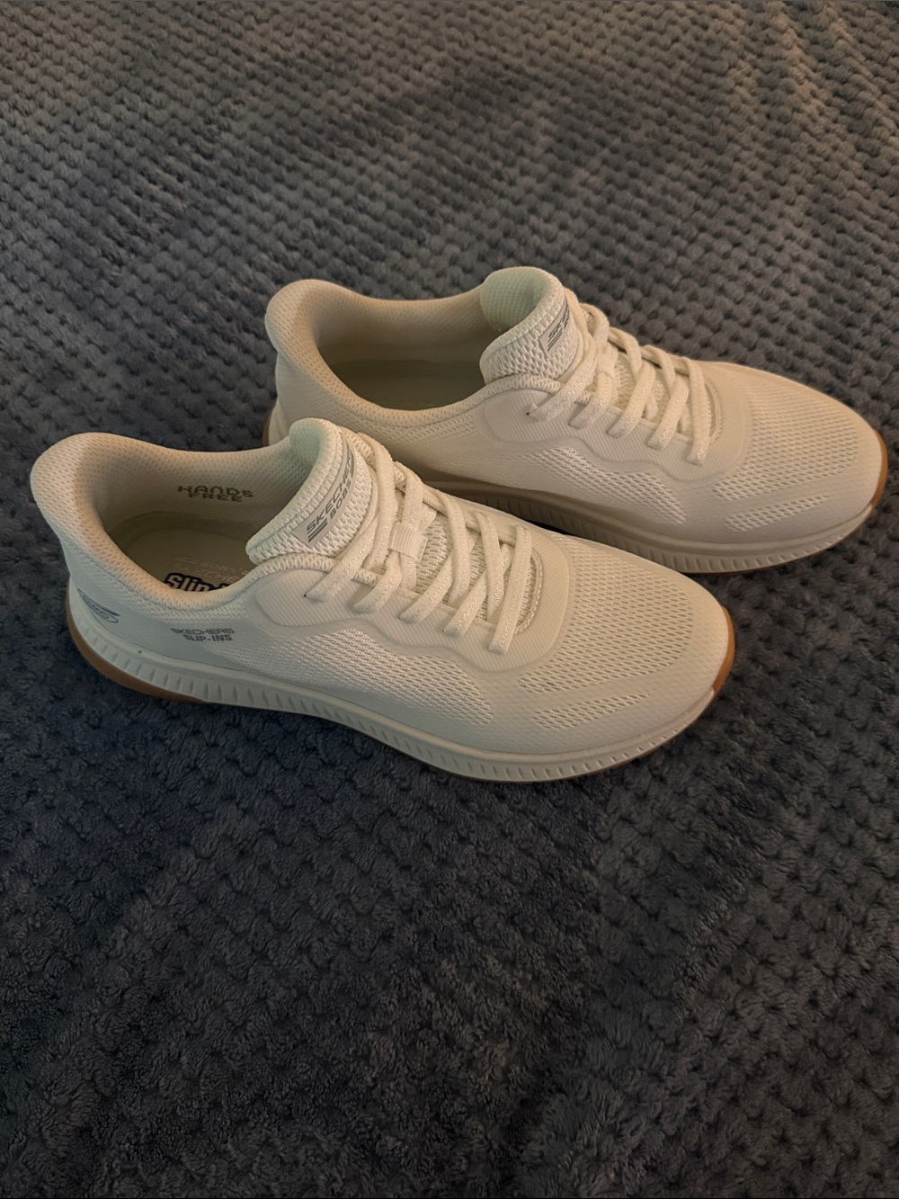 Skechers White Slip-Ins with Gum Sole